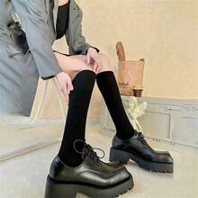 1 Pair Women Knee High Socks, Breathable Non-Slip, Slimming, Mid-Calf Socks, Solid Color, JK Style, Y2K/School/Korean Fashion, Black/White, Spring/Summer/Autumn, Cozy - Đen 1 cái - Xem 3