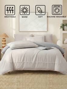 2/3件套米色和浅灰色床上用品套装，包含1个被套和2个枕套（不含枕芯），适合房间装饰和日常使用，采用柔软亲肤的涤纶面料，适用于卧室、主卧、客房，四季皆宜，蓬松柔软，花卉印花，提升卧室美感，价格亲民，尽显奢华，四季皆宜。 - 彩色 - 查看 6