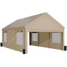 JAMFLY Carport, Heavy Duty Carport With Roll-Up Windows, Portable Garage With Removable Sidewalls & Doors, Car Canopy With Sandbags And All-Season Tarp For Car Boat Truck Motorcycle - Khaki - View 10