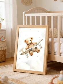 3pcs Personalized Wall Poster Set, Bear Hot Air Balloon Printed Canvas Painting, Customized Name Airplane Forest Room Wall Art, Unframed Green Forest Bedroom Decor, Unique Gift For Boys And Girls Birthday - Multicolor - View 6