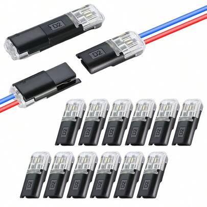 60个双线插入式连接器，2针2端口，PVC绝缘，铜触点，快速连接端子，空载供电模式，带锁扣，适用于汽车和家用LED线连接