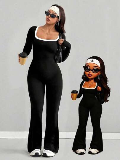 Mono de mujer de talla grande AITYI Studio, casual diario con cuello cuadrado, moda sexy y cómoda, ajuste ceñido, ropa de calle Y2K, graduación, regreso a la escuela, Año Nuevo, Día de San Valentín, Carnaval, primavera, otoño, de punto, de manga larga