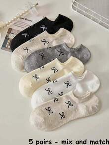 Calcetines tipo bailarina con lazo, calcetines invisibles finos para mujer, calcetines casuales de verano, cómodos y versátiles - Multicolor - Ver 10