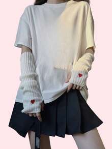 1双甜美可爱芭蕾舞风格系带臂套，针织白色半指手套袖套，洛丽塔公主风臂套，适合约会/日常穿着 - 251#白+粉絲帶 - 查看 15