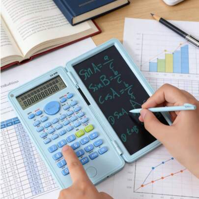 Calculadora científica de 12 dígitos con función de escritura a mano, batería incorporada, incluye bolígrafo stylus, tecla de borrado de pantalla, multifunción
