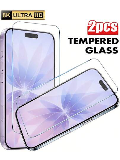 2 Packs - Clear Tempered Glass Screen Protector For IPhone 17, Compatible With IPhone 17 Pro Max/17 Pro/17 Air/16 Pro Max/16/16 Pro/16 Plus/15 Pro Max/15/15 Pro/15 Plus/14 Pro Max/14/14 Pro/13/12/11 Pro Max. Dual-Layer Shatterproof Tempered Glass. [Easy To Install] [9H Hardness] [99.99% High-Definition Light Transmission] [Compatible With Phone Cases]. Suitable For IPhone 6.3-Inch, Scratch-Resistant, Fingerprint-Resistant, Full Coverage. Phone Accessory, Compatible With Phone Cases.