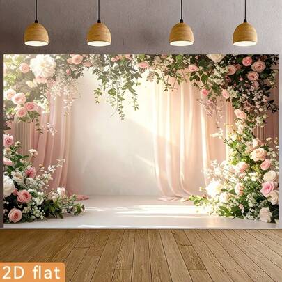 2d Graphic Design, 1 Piece Romantic Retro Flower Wedding Background Cloth, Suitable For Bridal Shower Studio Props Wedding Photography Elegant And Soft Flower Background. Various Styles And Sizes Are Available.