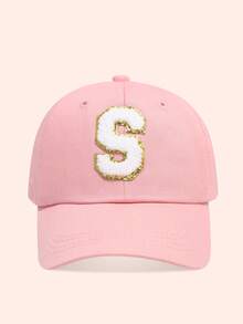 1pc Pink Children's Hat With 26 Letters, Toddler Baseball Cap, Boys & Girls Sun Hat, Suitable For Outdoor Activities And Daily Wear, UV Protection - Gold Label - Pink Fabric Baseball Cap - View 15