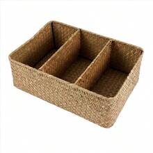 3-Section Wicker Baskets For Shelves, Hand-Woven Seagrass Storage Baskets Toilet Paper Basket Large - Multicolor - View 3
