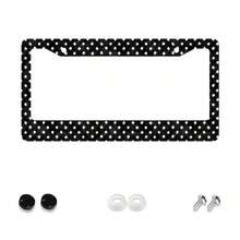 1pc Black And White Polka Dot Pattern 2-Hole License Plate Frame Aluminum Material 6x12inch With Screw Kit Retro Novelty Car Decoration Standard American License Plate Size - 6x12in - View 5