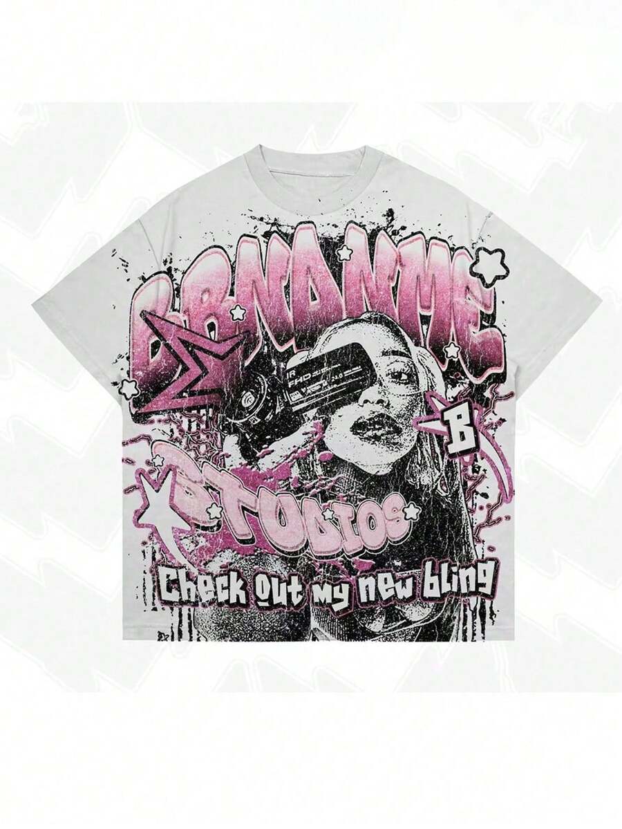 Valley The World Is Your Men's Retro 220g Cotton T-Shirt, Printing Grunge Style, Street Clothes,Christianity Clothing, Large T-Shirt,  Jesus Shirt,Graphic Y2K Shirt, T-Shirt, Christian Clothes ,Gothic Pun - 白色 - 查看 1