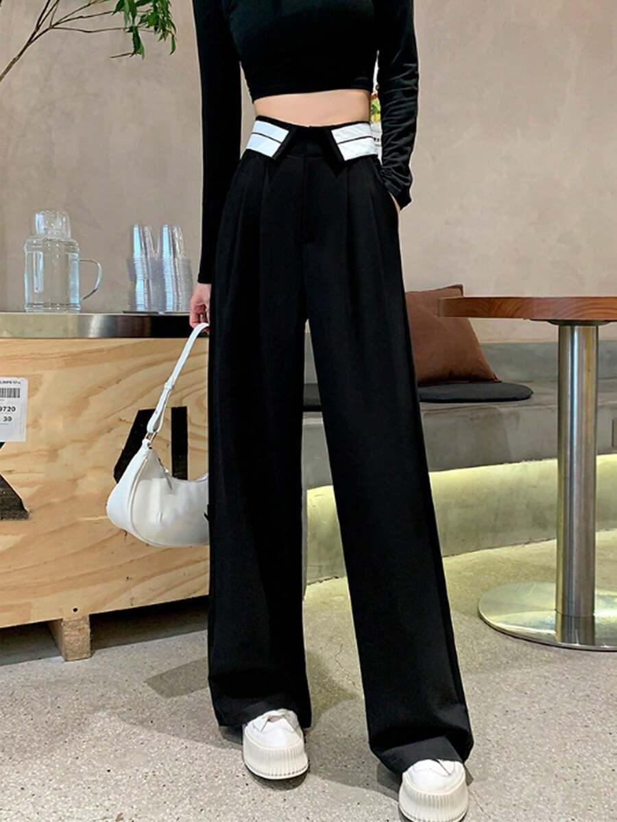 Quần ống đứng dáng rộng, quần tây kiểu Mỹ dáng thoải mái, thiết kế thời trang và tôn dáng. - màu đen - Xem 1