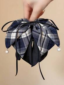 1. 女士精致格子蝴蝶结发夹，法式全扎半马尾发夹，适合秋冬季 - 彩色 - 查看 9