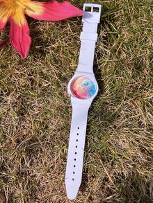 1块简约夏日清新梦幻渐变星空图案果冻防水石英表，适合儿童、学生、男孩女孩、青少年，可作礼物 - 白色 - 查看 3