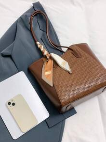 2026 New Large Capacity Women's Shoulder Bag With Scarf, Commuter Handbag, Elegant Versatile Casual Tote Bag - Coffee Brown - View 9