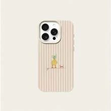 1pc TPU Material Fresh Pink Striped Surfing Duck Pattern Phone Case, Suitable For IPhone 17 Pro Max/17/16 Pro Max/15/13/12/11, S20 FE/A15/S24/A55, Note 11/Note 12/Note 13 Pro, Full-Coverage Shock-Proof Soft Protective Phone Case - White - View 5