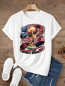 T-Shirts With Round Neck Printing Can Be Worn By Both Men And Women. World Cup 2026 Usa Soccer Trophy Graphic T Shirt Men's White Casual Streetwear Fashion TopSuitable For Christmas Partysports Activitiesholiday Partiesoutingssports And Other Holiday Gifts (220g). - 白色 - 查看 2