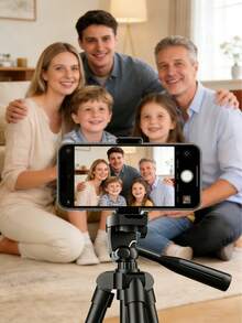 1pc Portable Camera & Phone Tripod Stand, Adjustable Aluminum Alloy For Photography, Selfie, Live Streaming, Compatible With IPhone, And Other Smartphones - Black - View 9