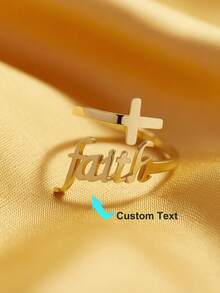 Custom Cross Name Rings For Women 18K Gold Plated "Faith" Scripture Cross Ring Bible Verse Ring, Scripture Ring, Adjustable, Hypoallergenic, Christian Woman Gifts - Multicolor - View 11