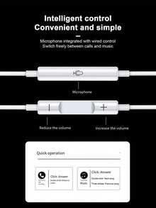 New Wired Earphones Type-C Android Smartphone Compatible 3.5mm In-Ear Headphones With Heavy Bass, Inline Control And Microphone For Gaming - White - View 7