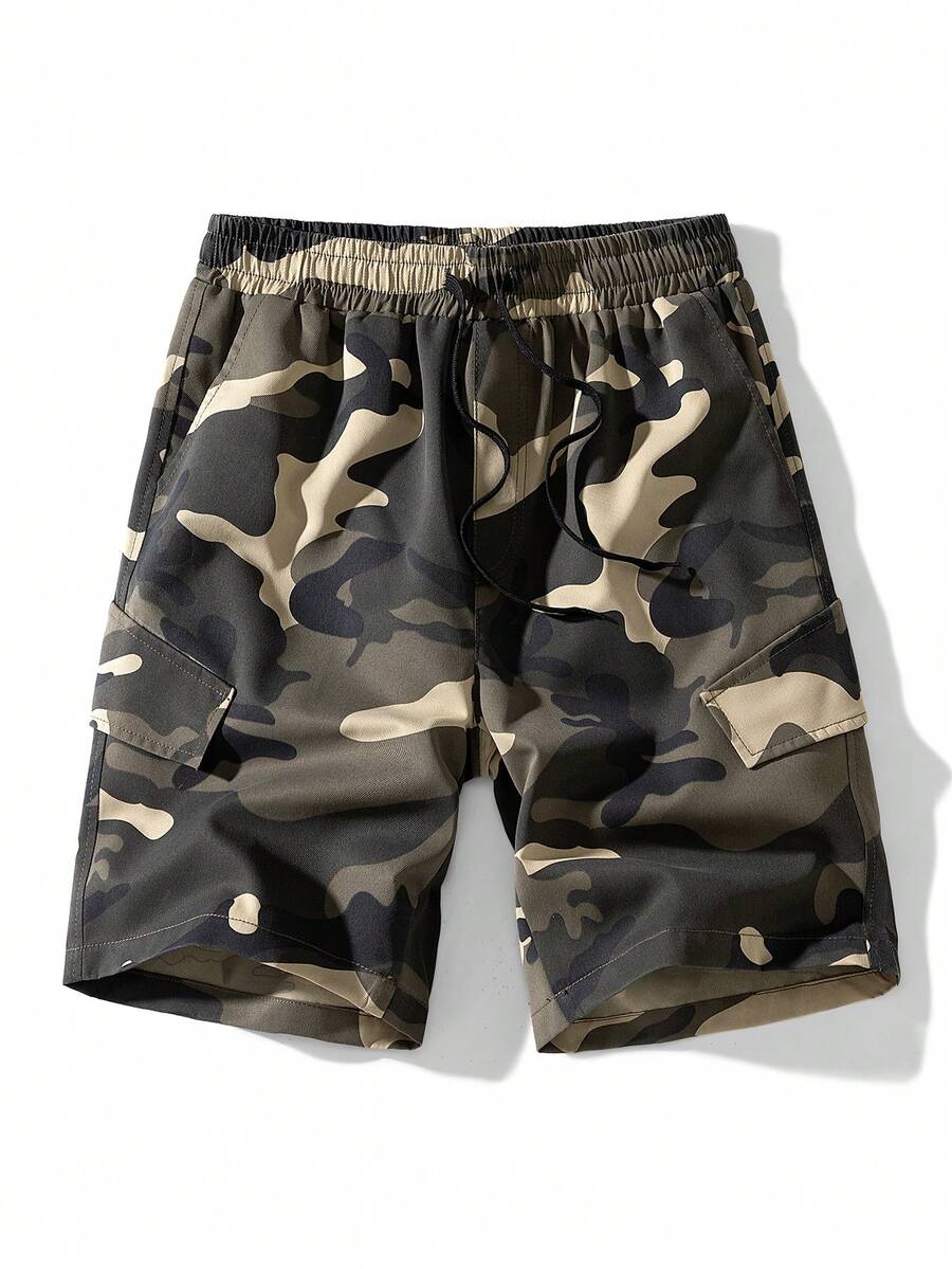 Quần short cargo rằn ri nam, quần short Bermuda thể thao nhẹ, dáng rộng nhiều túi, phong cách đường phố mùa hè - Màu Khaki - Xem 1