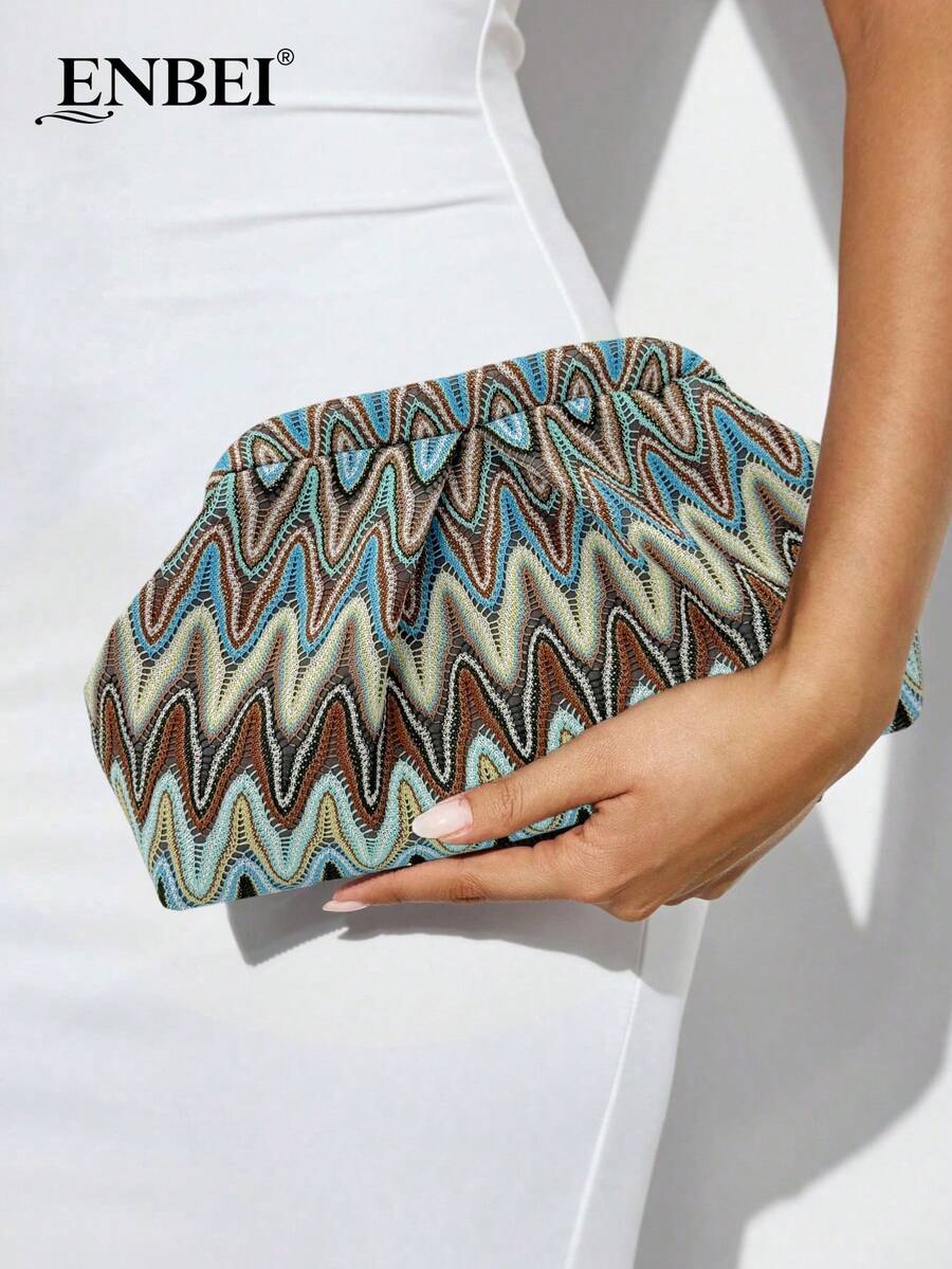 优雅花卉刺绣云朵手拿包 - 大号化妆包，香槟色褶皱手拿包，优雅女士手提包，适合搭配婚纱/晚礼服，也是圣诞节、情人节或婚礼季的绝佳礼物。 - 彩色 - 查看 1