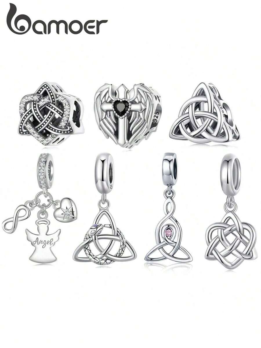 bamoer 1pc Genuine 925 Sterling Silver Celtic Knot Pendant, Nordic Amulet Lucky Charm Jewelry, Elegant Gift For Women, Valentine's Day Party - Silver - View 1
