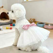 蕾丝刺绣网纱蝴蝶结蓬蓬裙公主裙，适合小型/中型犬 - 粉色 - 查看 7