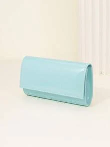 Y2K风格浅蓝色手拿包，优雅缎面晚宴手提包，配金色链条肩带，伴娘包，适合正式婚礼，鸡尾酒会斜挎包，简约设计，柔软PU皮革，适合婚礼、鸡尾酒会、约会之夜，时尚配饰，适合女性、女孩、街头风格爱好者。 - 淺藍色 - 查看 6