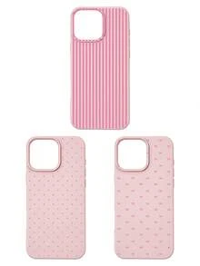 3pcs Set Soft Faux Leather Texture Bowknot/Stripe/Polka Dot Phone Case, Cute Girly Aesthetic Design, Shock-Resistant Protective Cover Compatible With IPhone & Galaxy - Multicolor - View 44