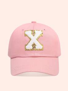 1pc Pink Children's Hat With 26 Letters, Toddler Baseball Cap, Boys & Girls Sun Hat, Suitable For Outdoor Activities And Daily Wear, UV Protection - Gold Label - Pink Fabric Baseball Cap - View 62
