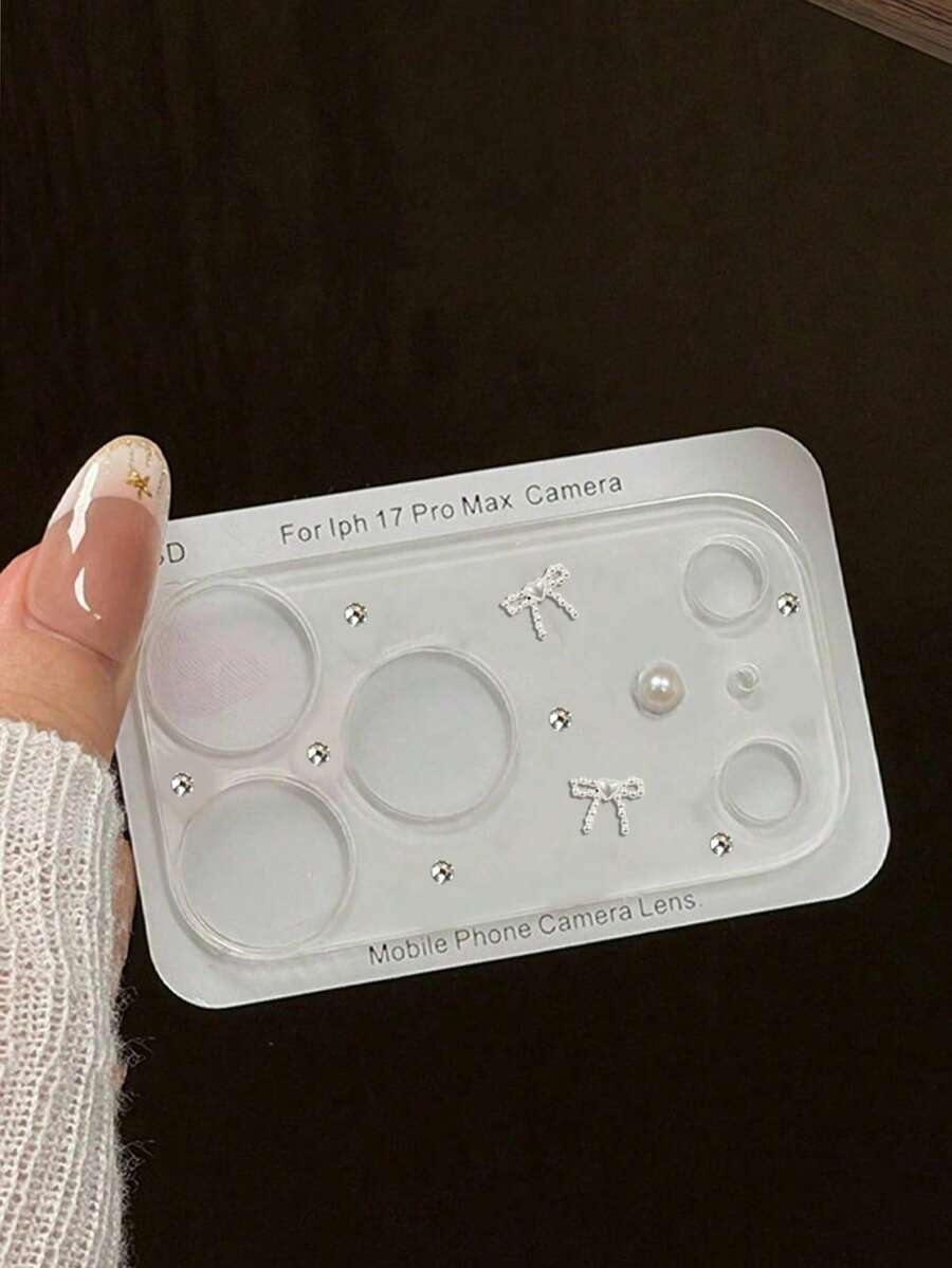 Miếng dán bảo vệ ống kính máy ảnh hình nơ 3D dễ thương, trong suốt, tương thích với iPhone 17 Pro Max 17Pro, quà tặng mùa xuân. - nơ ngọc trai - Xem 1