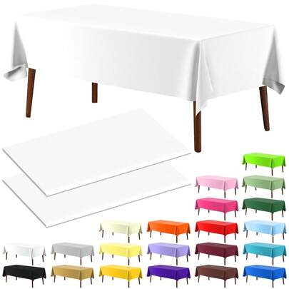 2pcs Solid Color Rectangular Disposable Party Tablecloth, Birthday Dessert Table Solid Color PEVA Plastic Waterproof Washable Tablecloth