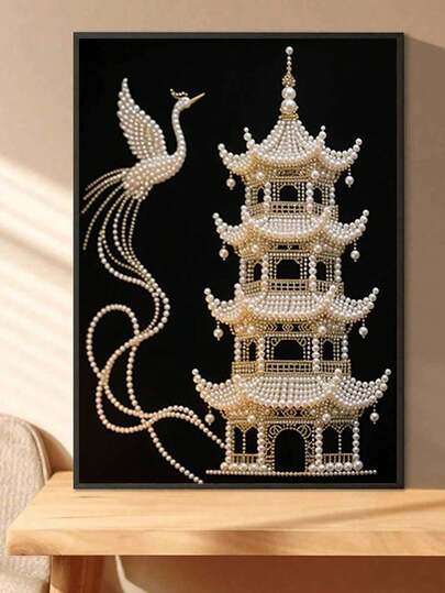 New Pearl Painting Pearl Crane Tower Frameless DIY Handmade Sticky Diamond Creative Diamond Painting Kit, Suitable For Bedroom Decoration, Living Room Hanging Paintings, Room Decoration, Artwork, Birthday Gifts For Friends, Christmas, New Year, Valentine's Day, Holiday Gifts Full Of Novelty