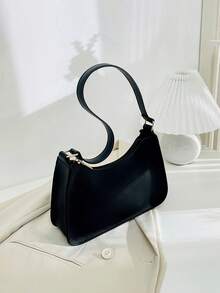 极简时尚单肩腋下法棍包 - 黑色 - 查看 2