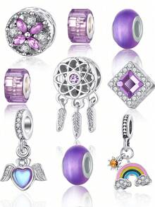 9件套紫色流苏、心形、彩虹吊坠饰品，时尚配饰 - 彩色 - 查看 1