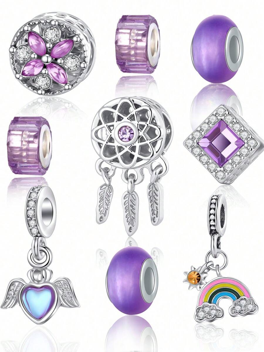 9件套紫色流苏、心形、彩虹吊坠饰品，时尚配饰 - 彩色 - 查看 1