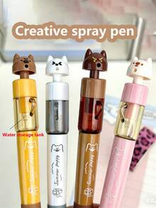2/4pcs Dog Shaped Twist Water Spray Pen, Black Neutral Pen, Student Prank Squirt Pen, Cartoon Funny Creative Stationery Water Pen - Puppy - View 1