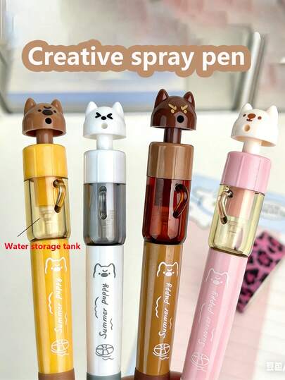 2/4pcs Dog Shaped Twist Water Spray Pen, Black Neutral Pen, Student Prank Squirt Pen, Cartoon Funny Creative Stationery Water Pen
