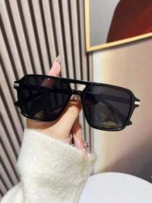 1 Pair Fashion Double-Bridge Aviator Fashion Glasses For Women - Blue - View 4