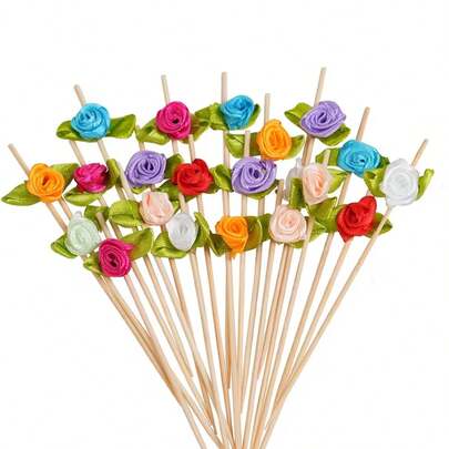 Set de brochettes en forme de rose charmantes, comprenant des fourchettes à fruits, des piques en bambou, des piques à cocktail, idéal pour les anniversaires, gâteaux, desserts, salades, sandwichs et autres présentations alimentaires, parfait pour les hôtels, les restaurants et les fêtes