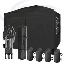 MCC Direct Pop-Up Gazebo 3m X 3m With Sides 2 Wind Bars & 4 Weight Bags & Silver Protective Layer Waterproof Marquee Canopy WS - Black - View 2