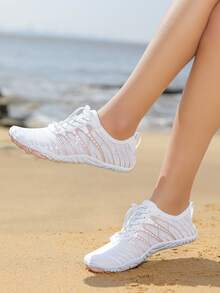Striped Water Shoes For Women, Outdoor Rubber Non-Slip Fitness Wading Shoes For Beach, Stream, All Seasons - White - View 3