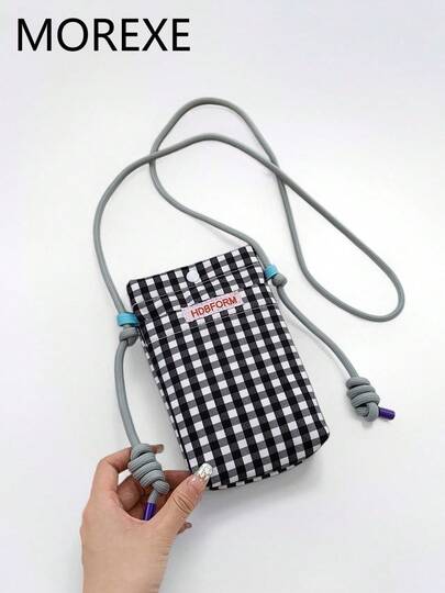 Bolsa de tela a cuadros para teléfono celular, de estilo cruzado y vertical, de moda y versátil, pequeña bolsa de tela para teléfono, bolsa para iPhone, bolsa para teléfono, bolsa para teléfono celular, bolsa y monedero para mujeres