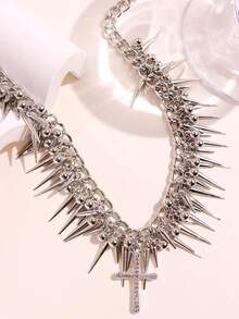 1件时尚夸张哥特朋克风复杂铆钉多层颈链，适合日常佩戴、节日和派对场合。 - 彩色 - 查看 5