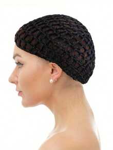 1 pieza/2 piezas Conjunto de gorro de red de malla tejida a crochet, gorro tejido, redecilla gruesa para el cabello para mujeres, gorro para dormir, redecilla negra para el cabello, gorro protector para cabello liso y largo, gorro de ballet para mujeres - A - Ver 1