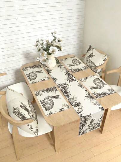 Conjunto de decoração de Páscoa com 1/4/5/6/7 peças, coelhos, coelhinhos da Páscoa, ovos, Feliz Páscoa, conjunto de decoração para casa, decoração para sala de estar, decoração para quarto, decoração para sala de jantar, material semelhante a linho, vários tamanhos disponíveis, decoração para mesa de jantar, toalha de lareira, jogos americanos, porta-copos