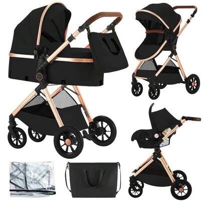 B.CHILDHOOD Passeggino 3 in 1, seduta reversibile, passeggino verticale, capottina regolabile, pieghevole, con borsa fasciatoio, per bambini da 0 a 36 mesi