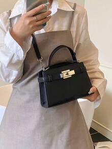 Fashionable Handheld Lock Clasp Bag, New Arrival Minimalist Small Square Bag, Personalized INS Shoulder & Crossbody Bag For Women - Black - View 3