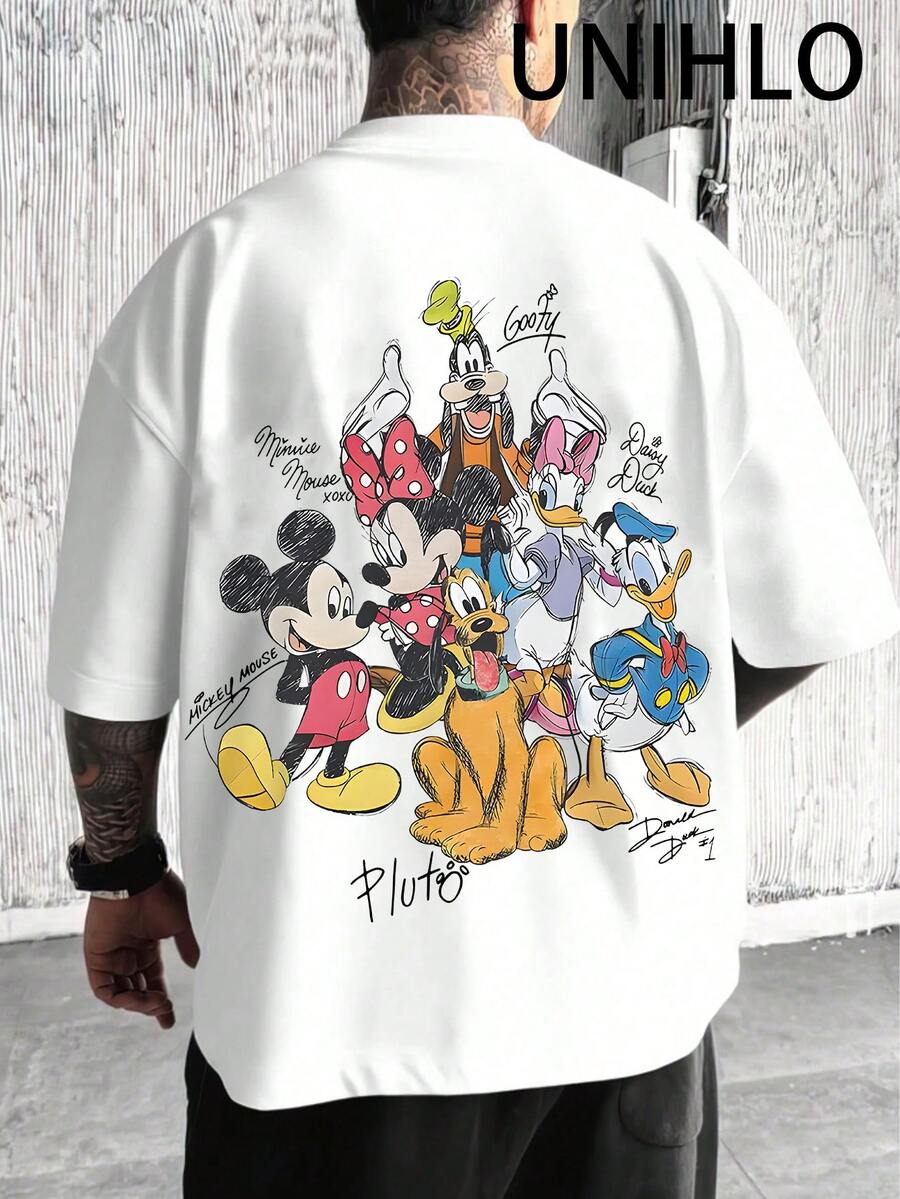 Disney UNIHLO Mickey  Print  Summer Casual Versatile Pure Cotton T-Shirt Suitable For Any Place - 白色 - 查看 1